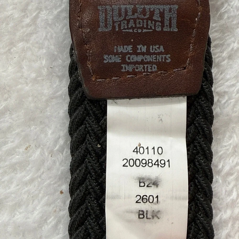 Duluth Trading Co Mens Braided Elastic Belt 2XL Black Leather Trim 40110